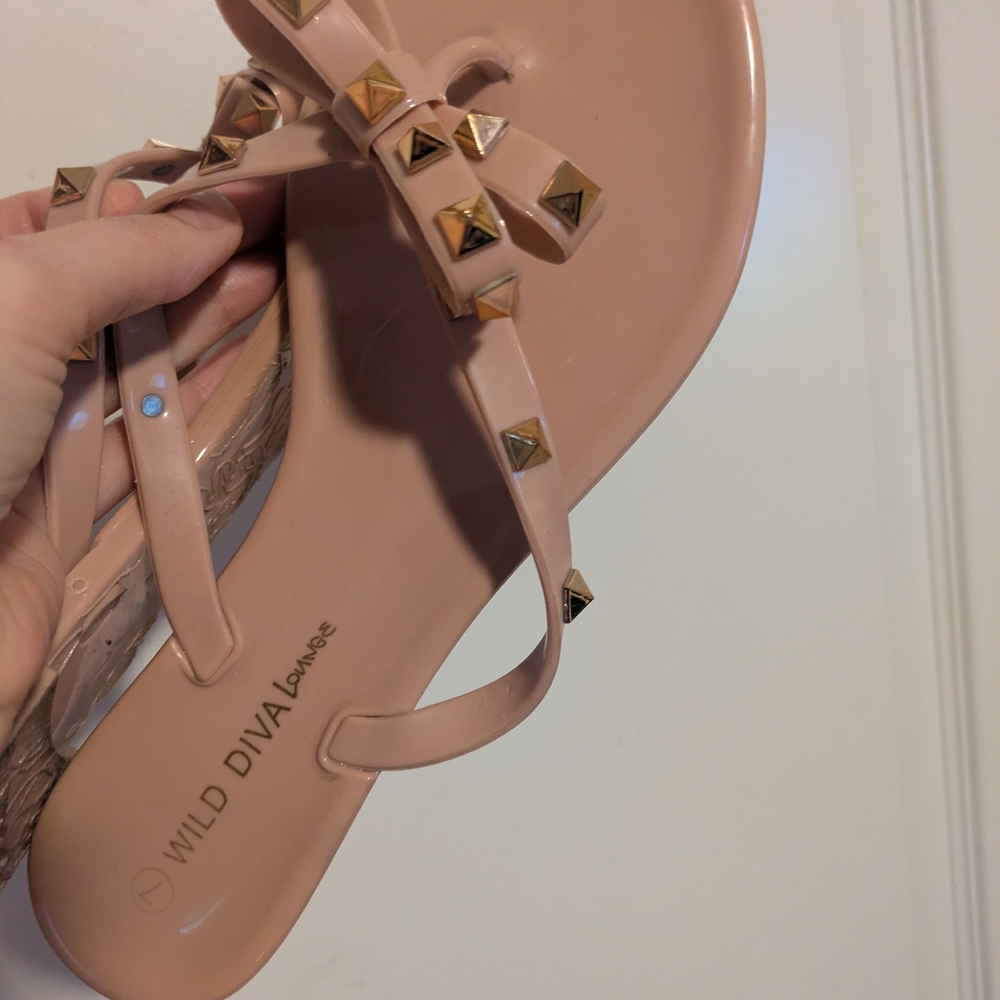 WILD DIVA Blush Pink Bow Studded Sandals | Size 7